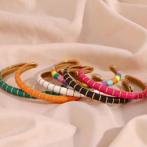Vente en gros, bijoux en émail coloré pour femmes, bracelet à <span class=keywords><strong>manchette</strong></span> fine, bracelets en <span class=keywords><strong>or</strong></span> <span class=keywords><strong>18</strong></span> <span class=keywords><strong>carats</strong></span>, bracelets en acier inoxydable, bijoux - Product Image 6