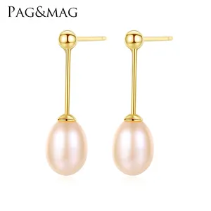 CZCITY Stud Earing Woman 2022 Silver Gold Plated Pink Rice Pearl Jewelry Summer Pearl Earring