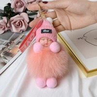 Porte-clés Pom Pom Pom Pom Lapin Boule de Fourrure Porte-clés Moelleux Porte-clés de Voiture Charme de Sac Porte-clés en Fourrure de Peluche