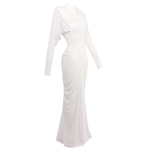 Nuovo <span class=keywords><strong>Abito</strong></span> Formale <span class=keywords><strong>Invernale</strong></span> Bianco con Pieghe a Cuore 3D, Vestito <span class=keywords><strong>Lungo</strong></span> Elegante da Sera con Vita Stretta - Product Image 5