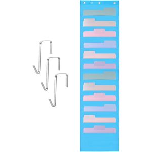 Hanging Wall File Organizer 12 Pocket Blue With 3 Stainless Steel Hangers Over Door Office Storage Folder Rectangle Shape - Product Image 1