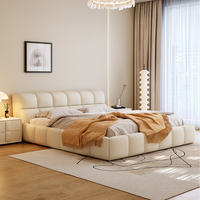 Lit Moderne Style Crème Moelleux Populaire Tissu Pas Cher Ensemble de Literie Meuble de Chambre Design Minimaliste Simple Lit King Size avec Rangement