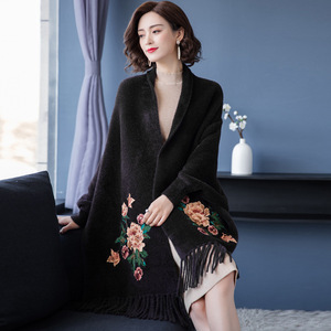 Elegantes Ponchos <span class=keywords><strong>con</strong></span> Bordado, Capas Retro <span class=keywords><strong>con</strong></span> Mangas, Imitación de Visón y Cachemira, Proveedor de Abrigos Tipo Tippet al por Mayor - Product Image 5