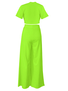 Conjunto de Dos Piezas para Mujer, Estilo Casual Explosivo, Color Sólido, Manga Corta y Pantalones Largos, a la Moda - Product Image 2