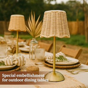 Lampe de table en tissu, lumière de table pour mariage, abat-jour en rotin personnalisé, hauteur réglable, lampes de table de restaurant, rechargeables - Product Image 4