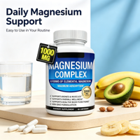 Complexe de Magnésium en Gros Prix Usine 1,02 USD 8 Formes de Magnésium Élémentaire 90 Capsules Achat en Gros Approvisionnement Direct