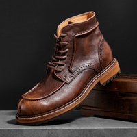 Bottes de moto montantes pour hommes, hiver 2025, en cuir de vachette rétro, à lacets, imperméables, rehaussantes, haute qualité