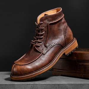 Botas de Motocicleta para Hombre de Alta Calidad, Invierno 2025, Botas Retro de Cuero Vacuno, Diseño con Cordones, Zapatos con Plataforma - Product Image 5