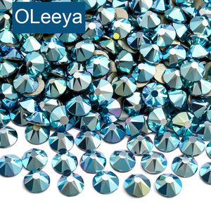 Đá pha lê OLeeya Premium 2088 Cristal bán buôn 16 mặt Xirius AB, đá pha lê mặt phẳng đáy vàng dùng cho phụ kiện may mặc - Product Image 1