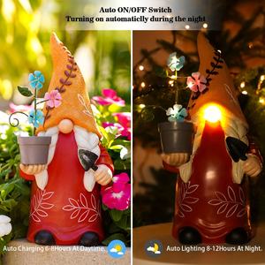 Giardino gnomo decorazioni all'aperto, giardino solare gnomo statua luce, resina energia solare nana con vaso di fiori pala luce statua - Product Image 5