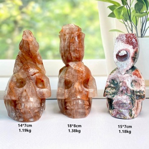 Calaveras de Cristal Talladas a Mano y Cuarzo de Fuego con Águila, <span class=keywords><strong>Jaspe</strong></span> Oceánico, Piedra de Sangre Africana, Técnica de Grabado para Colección y Decoración del Hogar - Product Image 2