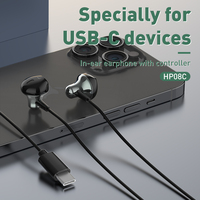 Écouteurs filaires USB-C LDNIO HP08C noirs avec microphone antibruit, haut-parleur à bobine mobile, design ergonomique pour téléphone