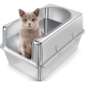 Litière pour chat en acier inoxydable épaissi Pet Extra Large Boîte à litière pour chat de type ouvert de 9 pouces avec couvercle - Product Image 5