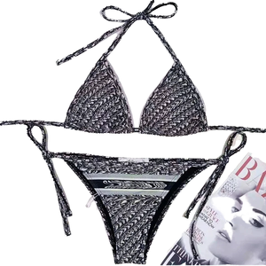 Conjunto de Bikini de Marca de Diseño de Lujo, Traje de Baño de Dos Piezas con Estampado de Letras y Diseño Sexy para la Playa - Product Image 4