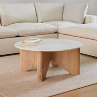럭셔리 우드 베이스 대리석 상판 소파 사이드 가구 거실 모던 커피 테이블 우드