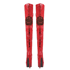 Big Size 47 Thick Platform Women Over the Knee High <b>Booties</b> Thigh High Back Lace up Cut Out Summer Long Boots Wide Fit Shoes - Product Image 3