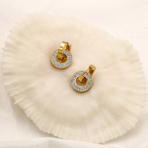 Diamond Earrings Round Disc Full Zircon 18k Titanium Steel Women's Everyday Wear Geometric Design - Product Image 3