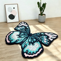 Tapis tufté esthétique en forme de papillon, tapis de sol de luxe bleu rose, tapis décoratif vintage pour chambre à coucher