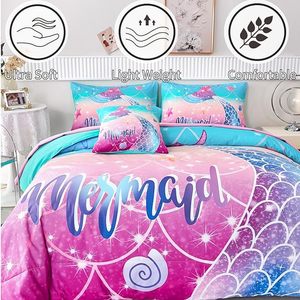 6 Mảnh Nàng Tiên Cá Đuôi <span class=keywords><strong>Comforter</strong></span> <span class=keywords><strong>Set</strong></span> Cho Trẻ Em Cô Gái Cá Quy Mô Giường Đơn Kích Thước Phòng Ngủ Bộ Đồ Giường Đặt - Product Image 3