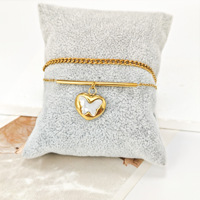 Bracelet en acier inoxydable doré double couche en forme de cœur et de papillon pour femme, bijoux d'été