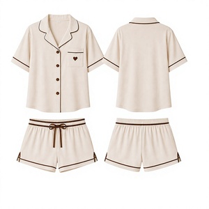 Conjunto de pijama personalizado para mujer, manga corta, con botones, ropa de dormir suave, conjunto de pantalones cortos para estar en casa. - Product Image 1