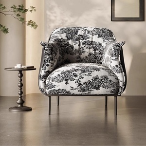 เก้าอี้พักผ่อนลายผ้าทอยล์สีดำขาว พนักพิงหนังเทียม รูปทรงโค้ง ขาโลหะ ดีไซน์ทันสมัย หรูหรา สำหรับห้องนั่งเล่น - Product Image 4