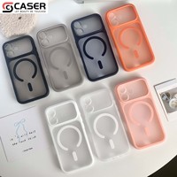 Coque antichoc magnétique transparente dépolie couleur bonbon avec grande fenêtre détachable pour appareil photo, pour iPhone séries 13-18 (vente en gros)