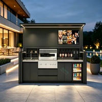 Ilha de Cozinha Modular Moderna em Aço Inoxidável 304 para Exterior com Pia Embutida, TV Externa, Coifa e Refrigerador para Jardim e Pátio
