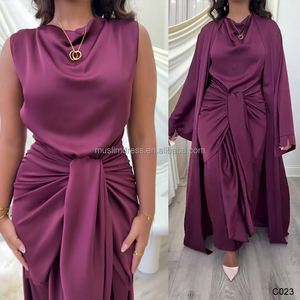 <span class=keywords><strong>Kimono</strong></span> abaya islamique de couleur unie personnalisée robe pour femmes ouverte sur le devant ensemble d'abaya pour femmes islamiques <span class=keywords><strong>Kimono</strong></span> avec robe intérieure - Product Image 2