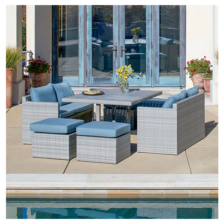 New style outdoor furniture big handmade patio garden rattan table and chair garden dining set