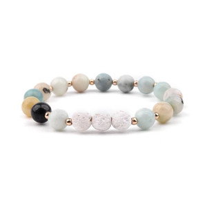 Bracciale con olio essenziale di pietra lavica - Amazonite e bianco 3 - Product Image 1