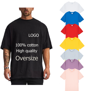 T-shirt pour homme en coton uni de haute qualité, imprimé avec logo personnalisé, lourd, surdimensionné, épaules tombantes, anti-boulochage - Product Image 1