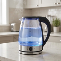 Bouilloire électrique en verre 1500W avec contrôle de la température, chauffe-eau sans fil 1,8L avec lumière LED bleue pour la maison