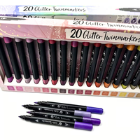 20 couleurs de marqueurs à paillettes à double pointe, à base d'eau, avec pinceau et pointe fine pour le dessin, les loisirs créatifs et la papeterie