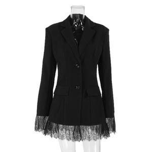 2026 Neuer Herbst Großhandel Schwarzer Blazer mit Spitzenbesatz für Damen Maßgeschneiderte Sanduhrform Gekerbter Kragen Gerüschter Saum Langarm Elegante Jacke - Product Image 5