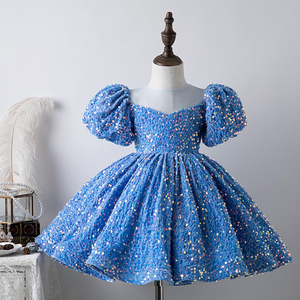 Vestito da principessa con maniche a sbuffo per <span class=keywords><strong>bambini</strong></span> giallo USA abito da principessa con paillettes stile bambina festa di compleanno - Product Image 4
