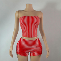 Ensemble 2 pièces décontracté pour femme : Haut court rayé et short, personnalisable avec logo, faible MOQ, en coton et élasthanne, idéal pour l'été