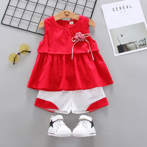 Ensemble d'été élégant pour filles, en coton biologique, sans manches, couleur unie, pour bébés - Product Image 2