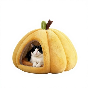 Lit-cave pour chat en forme de citrouille, tente pour chat en peluche chaude et coupe-vent, nid douillet pour chatons, pour chats d'intérieur et petits chiens, lit pour animaux de compagnie - Product Image 4