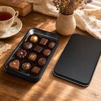 Boîte en métal argenté personnalisée avec logo pour cartes-cadeaux, bonbons, emballages cosmétiques, petite boîte rectangulaire à charnière avec moule existant