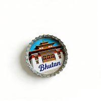 Imán de nevera de hojalata con tapa de botella de metal, recuerdo turístico de varios países: Bután, Colombia, San Andrés, Jacarta, Oregón