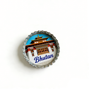 Magnete da Frigo in Latta con Tappo di Bottiglia in Metallo, Souvenir Turistico di Paesi Diversi: Bhutan, Colombia, San Andres, Jakarta, Oregon - Product Image 2