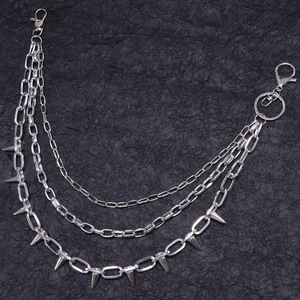 Multi Layered Gunmetal Black Studded Waist <b>Chain</b> With Spike Rivet Design For Daily Wear Hip Hop Fashion Accessory - Product Image 4