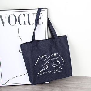 Bolso de mano de tela vaquera vintage al por mayor, bolso de compras de hombro tipo bandolera individual, lona con logotipo impreso personalizado para <span class=keywords><strong>mujer</strong></span> - Product Image 2