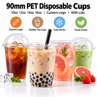Vente en gros de gobelets en plastique PET de 90 mm, 9 oz, 12 oz, 14 oz, 16 oz, gobelets en plastique jetables transparents avec couvercles, gobelets pour café glacé, gobelets pour smoothies