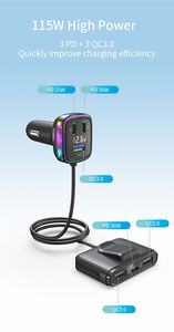 Adaptador de Cargador para Coche con Encendedor de Cigarrillos, 115W, 6 Puertos USB C, <span class=keywords><strong>Triple</strong></span> Divisor con Interruptor y Pantalla de Voltaje - Product Image 3