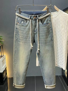 Jean américain épais pour homme, collection automne 2025, coupe slim, jambe droite, pantalon décontracté de marque haut de gamme et tendance - Product Image 6