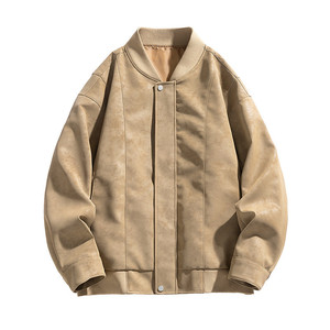 <b>Men's</b> Vintage <b>Suede</b> Baseball <b>Jacket</b>-Trendy PU Coated Reversible Zippered Air-Conditioned Woven Fabric - Product Image 3