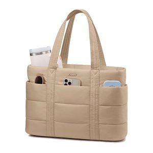 Sac à main à fermeture éclair de couleur unie pour femmes, sac fourre-tout de grande capacité, doux et de qualité supérieure, pour ordinateur portable de 15.6/17.3 pouces, printemps - Product Image 1