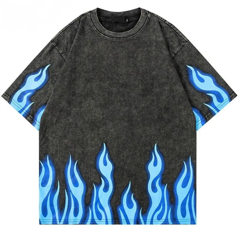 도매 가격 헤비급 면 불 인쇄 로고 스트리트웨어 특대 핏 Y2K 멘 워싱 티셔츠